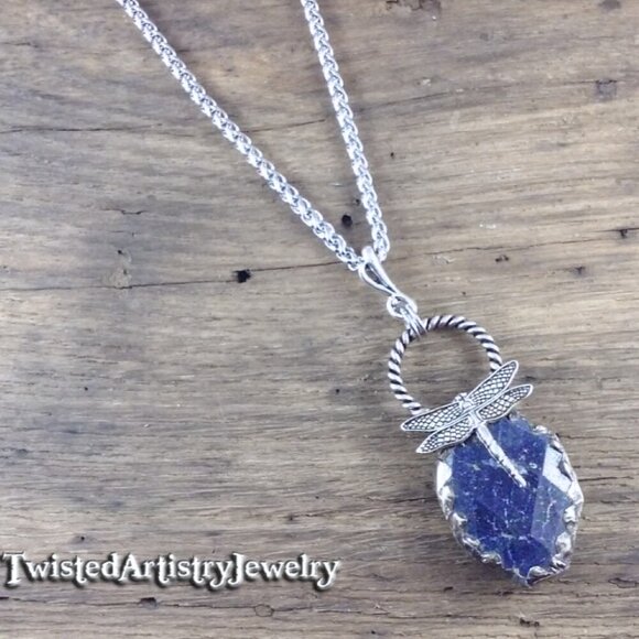 Dragonfly and Lapis Lazuli Pendant Necklace - Picture 1 of 5